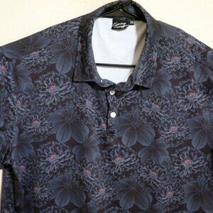 Sunday Swagger Shirt Mens 2XL Short Sleeve Performance Polo Black Blue Flowers